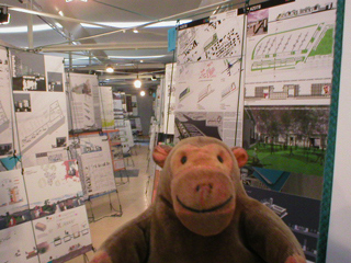 Mr Monkey looking at the Europan 9 exhibition