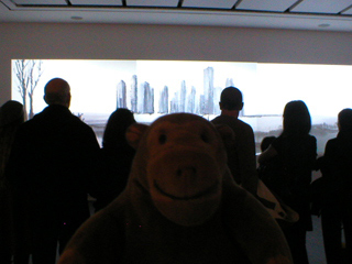 Mr Monkey watching people watching the New Book animation