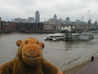 Mr Monkey looking at Southwark bridge