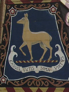 The painted hind and motto on the stern of the  Golden Hinde