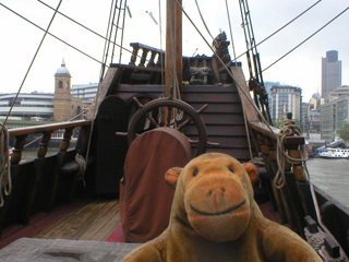 Mr Monkey on the half deck of the Golden Hinde