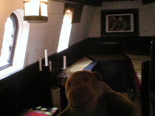Mr Monkey looking around the captain's cabin