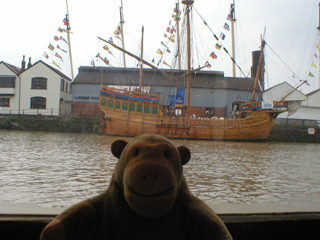 Mr Monkey looking at the replica of the Matthew