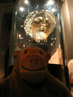 Mr Monkey looking at the head of Sulis Minerva