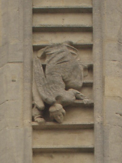An angel climbing down Bath Abbey