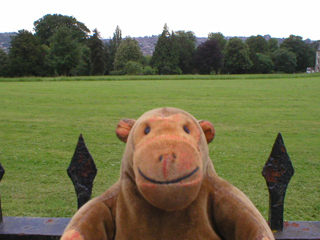 Mr Monkey looking across the lawn in front of the Royal Crescent