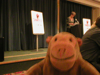 Mr Monkey watching Karin Fossum's speech