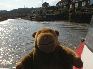 Mr Monkey looking at the lock to the Cumberland Basin