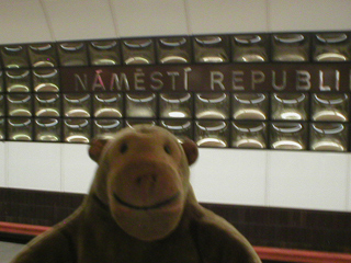 Mr Monkey on the platform at Námĕstí Republiky metro station