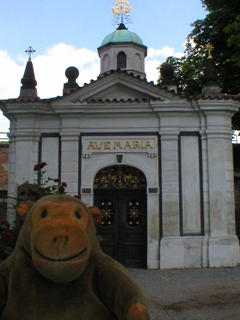 Mr Monkey looking at the Chapel of Our Lady of the Ramparts