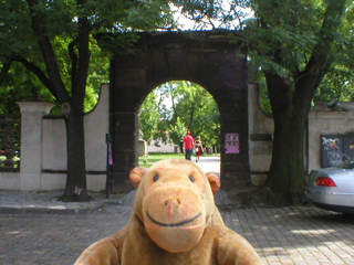 Mr Monkey looking at the gateway to the Baroque armoury