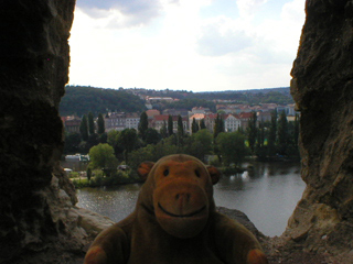 Mr Monkey looking across the Vltava from Vyšehrad