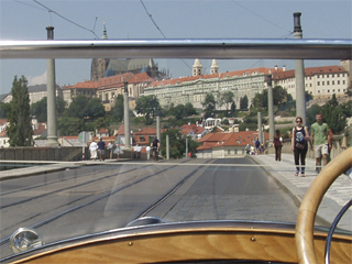 Prague castle viewed through the car windscreen