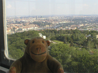 Mr Monkey looking towards Vysehrad from the Observation Tower