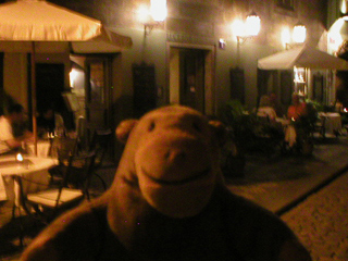 Mr Monkey outside the Dum U Črrné hvězdy