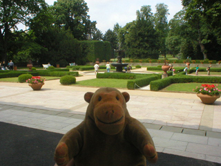 Mr Monkey looking at the gardens beside the Belvedere