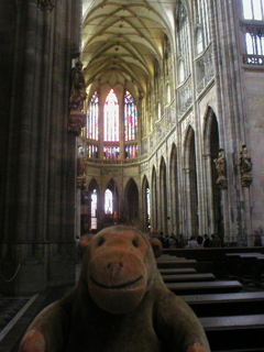 Mr Monkey looking down the nave of the Cathedral of St Vitus