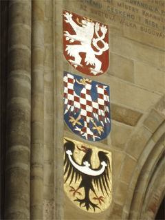Heraldic sheilds painted on the walls of the cathedral