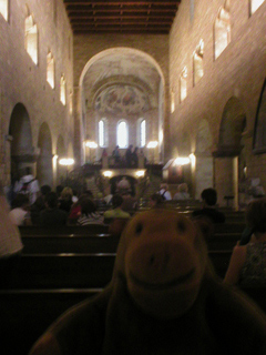 Mr Monkey looking along the nave of St George's Basilica
