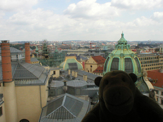 Mr Monkey looking at the roof of the Municipal House