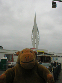 Mr Monkey looking at the Spinnaker tower