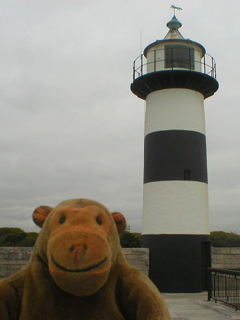 Mr Monkey looking at the Southsea Castle lighthouse