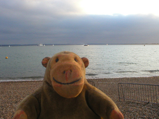 Mr Monkey looking out to sea beside the Southsea hoverport