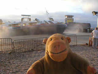 Mr Monkey watching a hovercraft stopping at Southsea