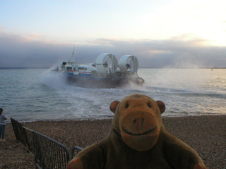 Mr Monkey watching the hovercraft set off towards the Isle of Wight