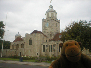 Mr Monkey looking at Portsmouth Cathedral