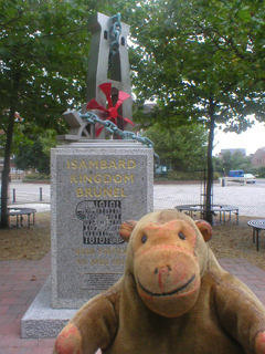 Mr Monkey looking at the I.K. Brunel memorial