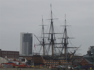 HMS Victory seen from a Portsmouth harbour tour boat