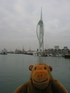 Mr Monkey looking at the Spinnaker Tower from The Point