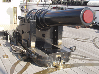 An Armstrong 110 pounder on a stern chaser carriage
