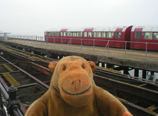 Mr Monkey watching a train going along Ryde pier
