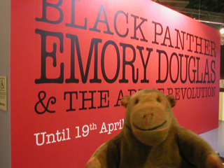 Mr Monkey at the entrance to the Black Panther exhibition