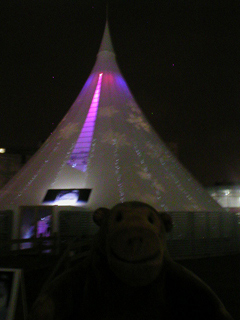 Mr Monkey looking at the winter bar outside Urbis