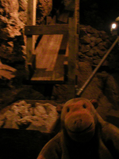 Mr Monkey looking at the ore chute from the upper level