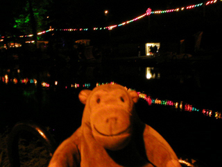 Mr Monkey looking at the boathouse across the Derwent
