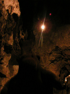 Mr Monkey looking around the main Rutland cavern