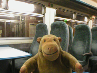 Mr Monkey on the train to Sheffield