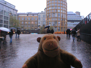 Mr Monkey looking at the rain from the Tate Modern