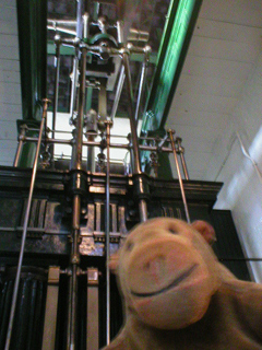 Mr Monkey looking up at the Maudslay 65 inch engine