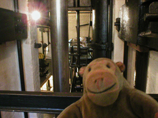 Mr Monkey looking at the lower workings of the Bull engine