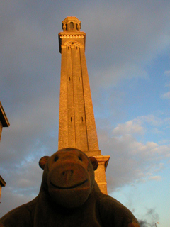 Mr Monkey looking up at the standpipe tower