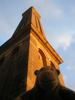 Mr Monkey looking up from the base of the standpipe tower