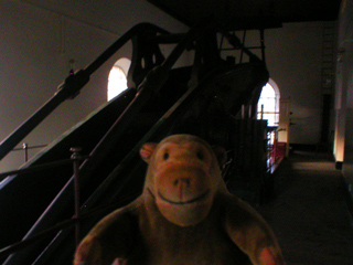 Mr Monkey looking at the beam of the 90 inch engine