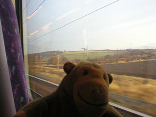 Mr Monkey spotting the Angel of the North from the train