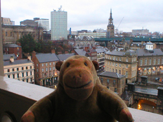 Mr Monkey looking across Newcastle from the High Level Bridge