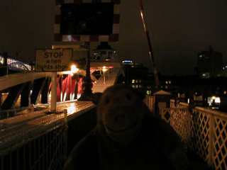 Mr Monkey crossing the Swing Bridge